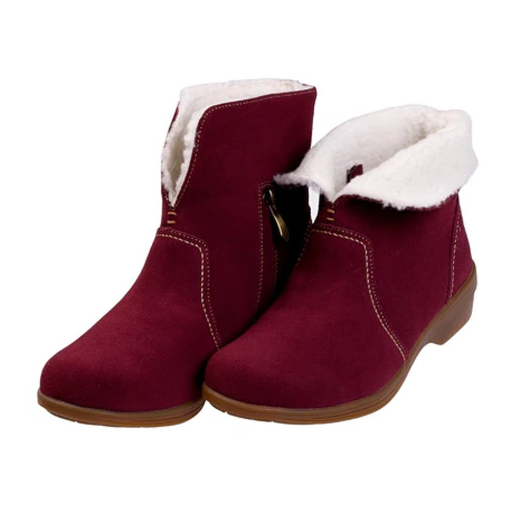 Spenco Womens Sun Valley Ankle Boots 9.5 Wide Red Burgundy Suede Sherpa Line NIB